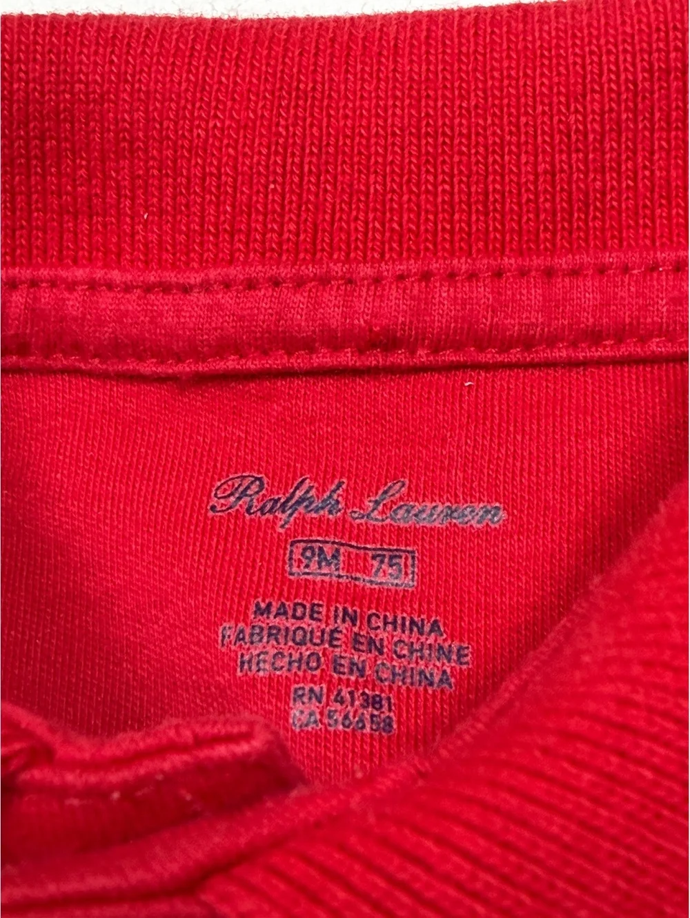 Ralph Lauren Baby Red Footed One-Piece with Bear and Christmas Tree Embroidery